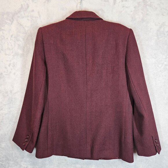 Vintage Saville Womens 8 Burgundy Wool Blazer Skirt Suit Set Career Professional - Picture 3 of 15